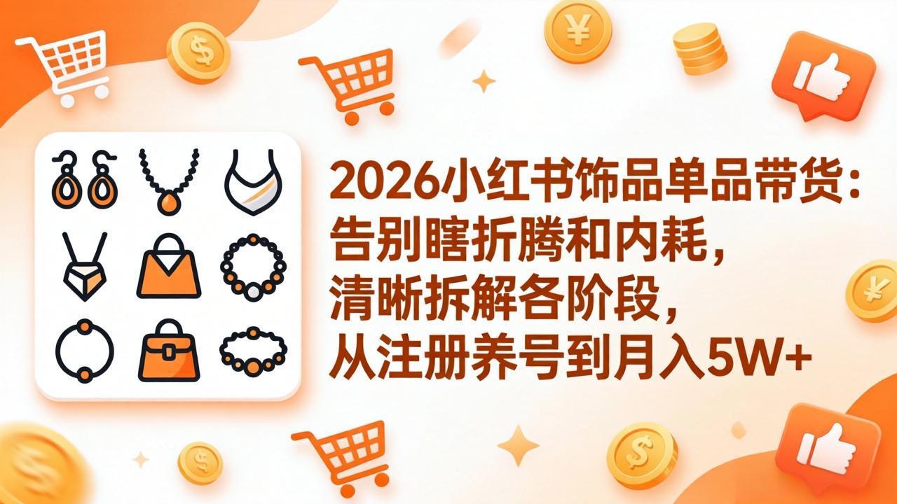 2026小红书饰品单品带货：告别瞎折腾和内耗，清晰拆解各阶段，从注册养号到月入5W+ - 来及网络