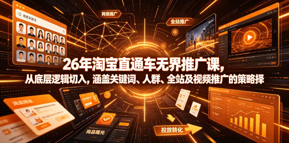 26年淘宝直通车无界推广课，从底层逻辑切入，涵盖关键词、人群、全站及视频推广的策略选择 - 来及网络