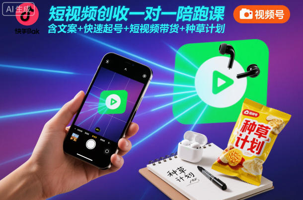 短视频创收一对一陪跑课，含文案+快速起号+短视频带货+种草计划 - 来及网络