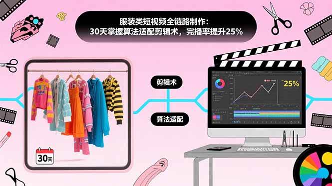 （15655期）服装类短视频全链路制作：30天掌握算法适配剪辑术，完播率提升25% - 来及网络
