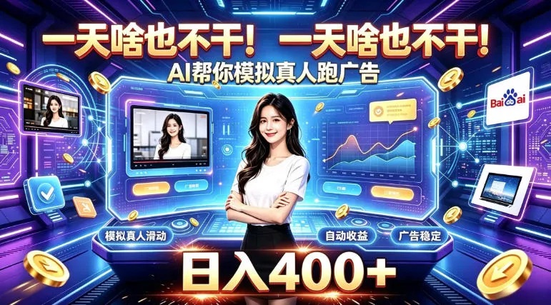 一天啥也不干！AI帮你模拟真人跑广告，稳定日入400+，实现真正被动变现【揭秘】 - 来及网络