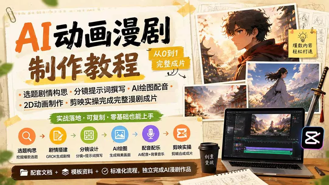 AI动画漫剧制作教程｜选题剧情构思·分镜提示词撰写·AI绘图配音·2D动画制作·剪映实操完成完整漫剧成片 - 来及网络