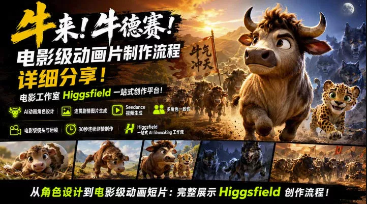 牛来！牛德赛！电影级动画片制作流程详细分享！电影工作室Higgsfield一站式创作平台，完整创作流程 - 来及网络