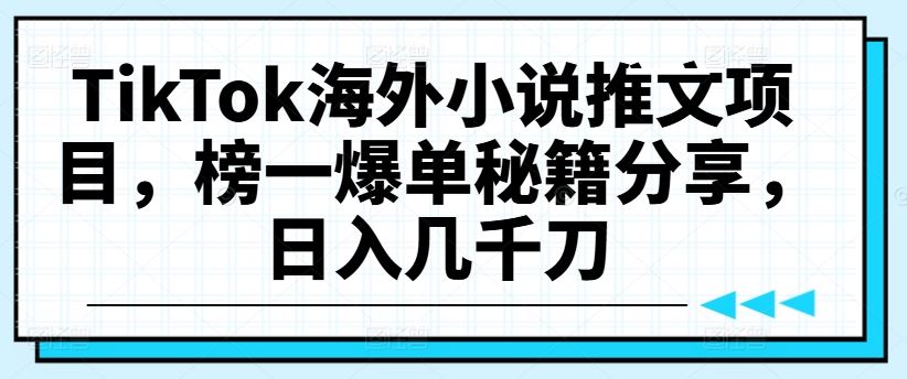 TikTok海外小说推文项目，榜一爆单秘籍分享，日入几千刀 - 来及网络