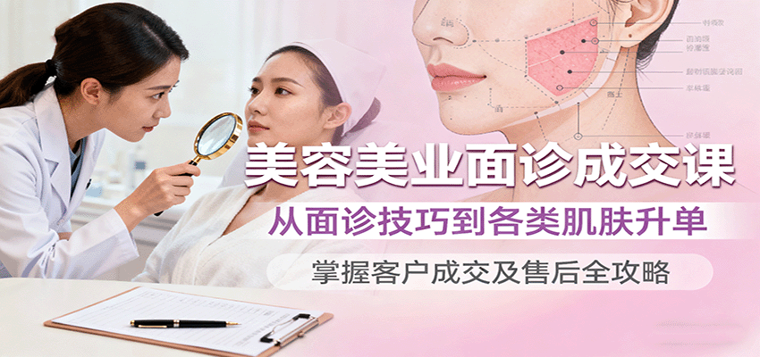美容美业面诊成交课，从面诊技巧到各类肌肤升单，掌握客户成交及售后全攻略 - 来及网络