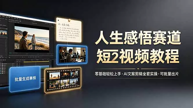 人生感悟赛道短视频教程，零基础轻松上手，AI文案剪辑全套实操可批量出片 - 来及网络