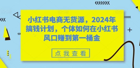 小红书电商无货源，2024年搞钱计划，个体如何在小红书风口赚到第一桶金 - 来及网络