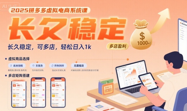 2025拼多多虚拟电商系统课，长久稳定，可多店，轻松日入1k - 来及网络