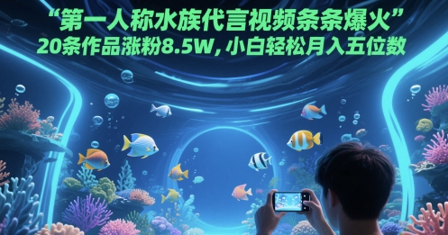 第一人称水族代言视频条条爆火，20条作品涨粉8.5W，小白轻松月入五位数 - 来及网络