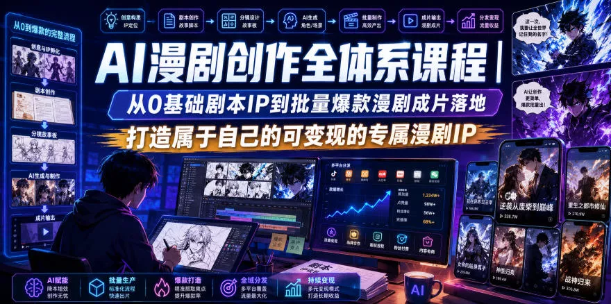 AI漫剧创作全体系课程｜从0基础剧本IP到批量爆款漫剧成片落地，打造属于自己的可变现的专属漫剧IP - 来及网络