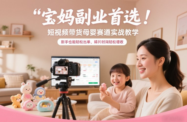 宝妈副业首选！短视频带货母婴赛道实战教学，新手也能轻松出单，碎片时间轻松增收 - 来及网络
