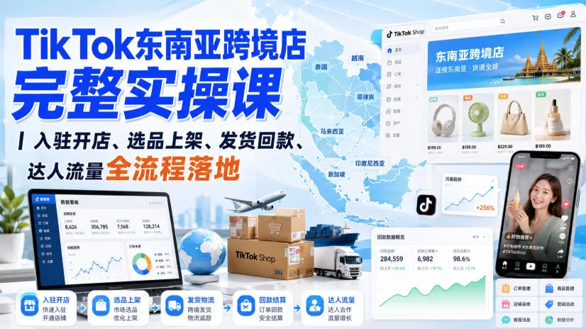 TikTok东南亚跨境店完整实操课｜入驻开店、选品上架、发货回款、达人流量全流程落地 - 来及网络