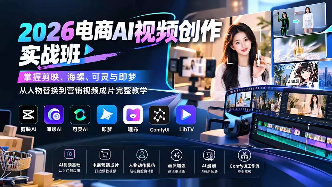 2026电商AI视频创作实战班：掌握剪映、海螺、可灵与即梦，从人物替换到营销视频成片完整教学 - 来及网络