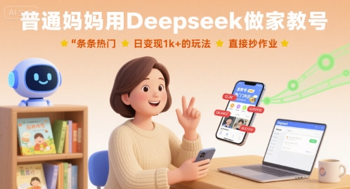 普通妈妈用Deepseek做家教号，条条热门，日变现1k+的玩法，直接抄作业 - 来及网络