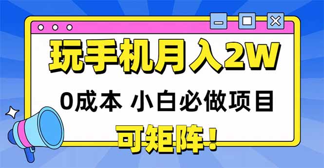 玩玩手机月入20000+，0成本小白必做项目，可矩阵 - 来及网络