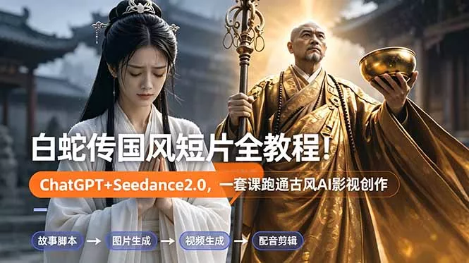 白蛇传-国风短片全教程！ChatGPT+Seedance2.0，一套课跑通古风AI影视创作 - 来及网络