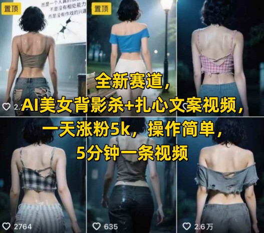 全新赛道，AI美女背影杀+扎心文案视频，一天涨粉5k，操作简单，5分钟一条视频 - 来及网络
