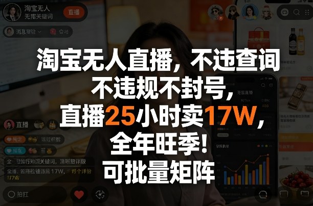 淘宝无人直播，不违规不封号，直播25小时卖17W，全年旺季！可批量矩阵【揭秘】 - 来及网络