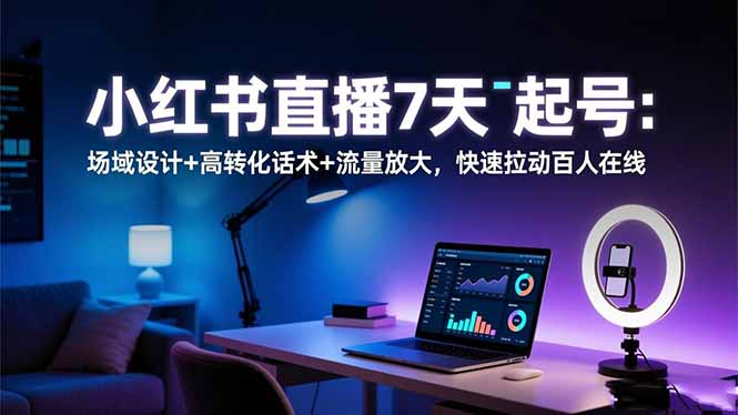 小红书直播7天起号：场域设计+高转化话术+流量放大，快速拉动百人在线 - 来及网络