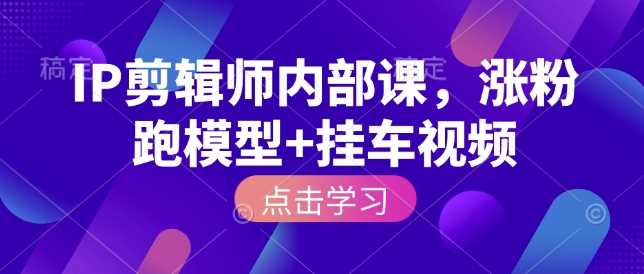 IP剪辑师内部课，涨粉跑模型+挂车视频 - 来及网络