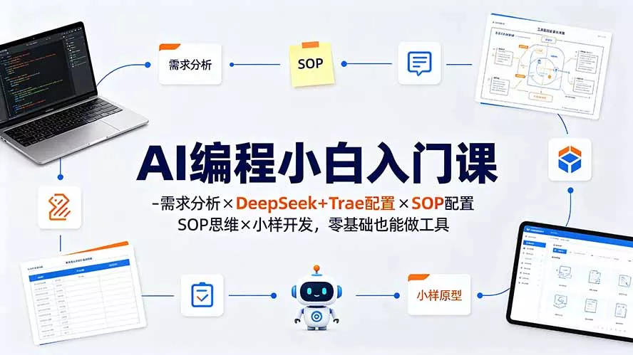 AI编程小白入门课-需求分析×DeepSeek+Trae配置×SOP思维×小样开发，零基础也能做工具 - 来及网络