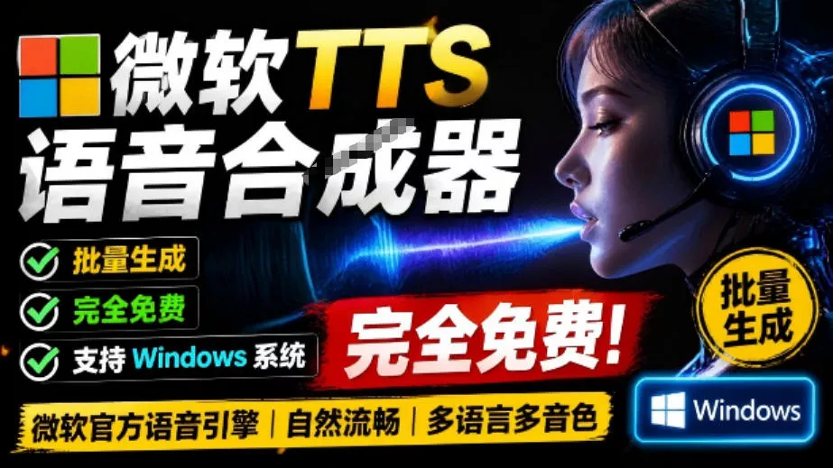 微软TTS免费语音配音生成器，完全免费，支持多语音、多音色选择，Windows系统专用TTS语音合成器 - 来及网络