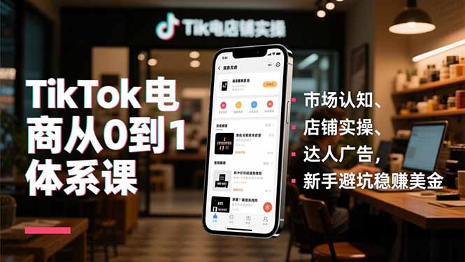 TikTok电商从0到1体系课，市场认知、店铺实操、达人广告，新手避坑稳赚美金 - 来及网络
