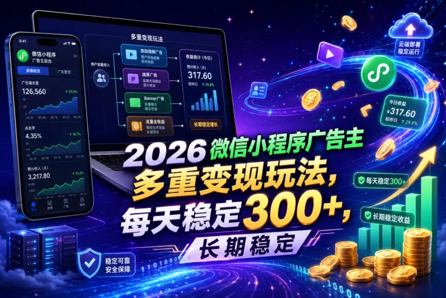 2026微信小程序广告主，多重变现玩法，每天稳定300+，长期稳定【揭秘】 - 来及网络