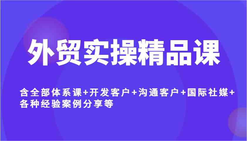 外贸实操精品课，含全部体系课+开发客户+沟通客户+国际社媒+各种经验案例分享等 - 来及网络