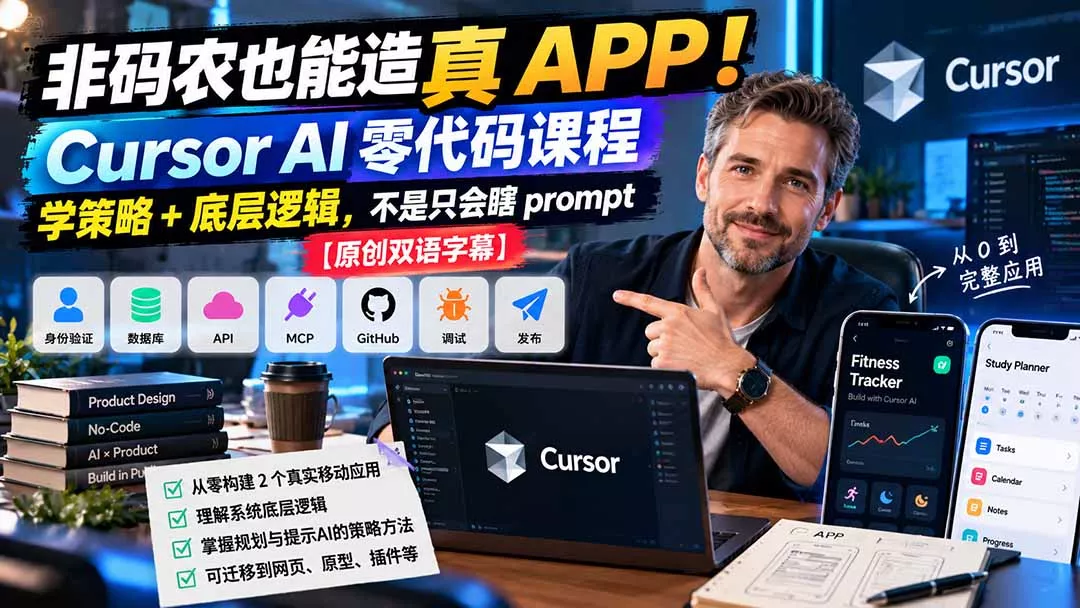 非码农也能造真 APP！Cursor AI 零代码课程：学策略 + 底层逻辑，不是只会瞎 prompt【原创双语字幕】 - 来及网络