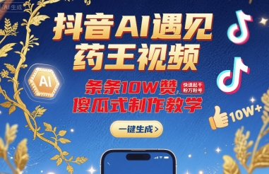 抖音AI遇见药王视频，条条10W赞，快速起千粉万粉号，傻瓜式制作教学 - 来及网络