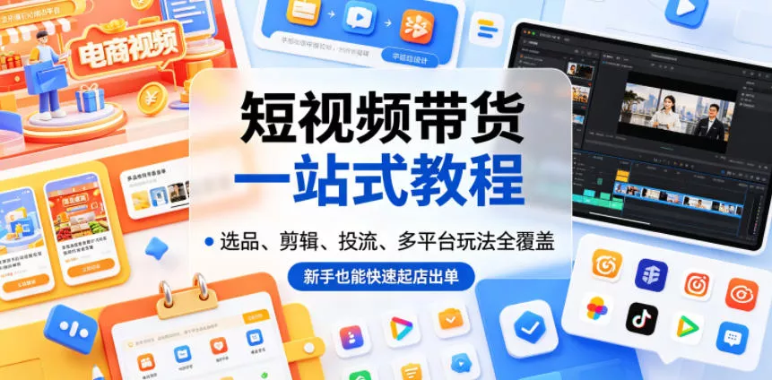 短视频带货一站式教程，选品、剪辑、投流、多平台玩法全覆盖，新手也能快速起店出单 - 来及网络