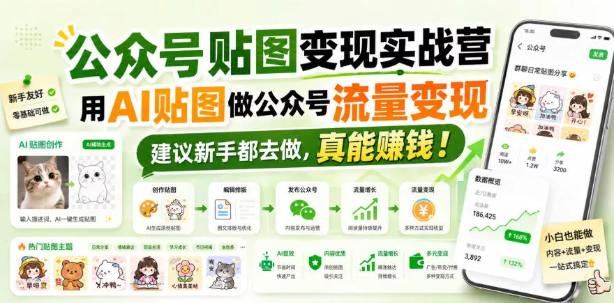 公众号贴图变现实战营，用AI贴图做公众号流量变现，建议新手都去做，真能賺钱！ - 来及网络