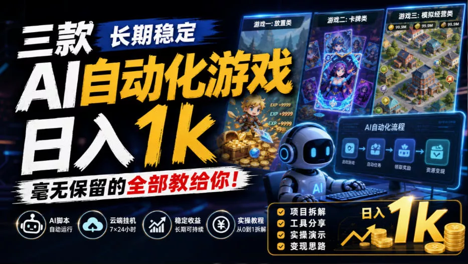 三款长期稳定AI自动化游戏，日入1k，毫无保留的全部教给你！【揭秘】 - 来及网络