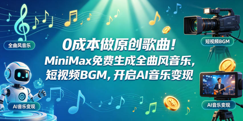 0成本做原创歌曲！MiniMax免费生成全曲风音乐，短视频BGM，开启AI音乐变现 - 来及网络