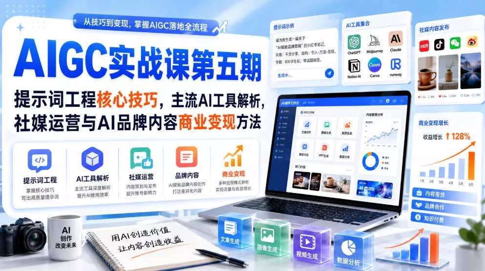 刺猬星球·AIGC实战课第五期，提示词工程核心技巧，主流AI工具解析，社媒运营与AI品牌内容商业变现方法 - 来及网络