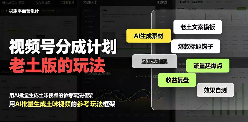 视频号分成计划老土版的玩法，流量爆炸，每天收益300+，纯靠AI生成，越土的玩法，越高级 - 来及网络