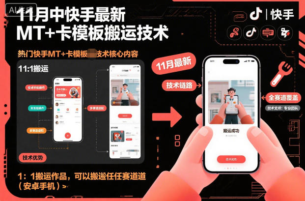 11月中快手最新MT+卡模板搬运技术，1：1搬运作品，可以搬运任何赛道(安卓手机) - 来及网络