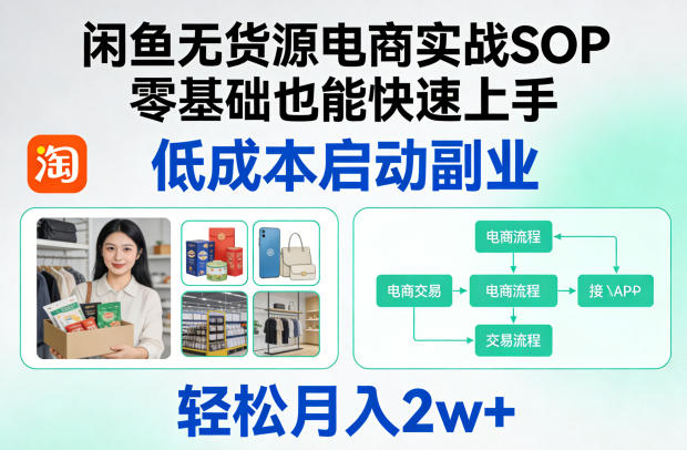 闲鱼无货源电商实战SOP，零基础也能快速上手，低成本启动副业，轻松月入2w+ - 来及网络