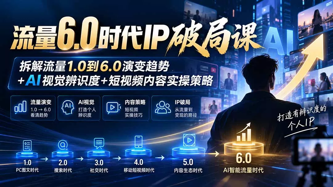 流量6.0时代IP破局课-更新：拆解流量1.0到6.0演变趋势+AI视觉辨识度+短视频内容实操策略 - 来及网络