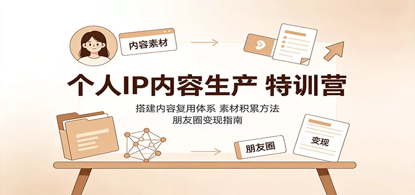 个人IP内容生产特训营：搭建内容复用体系，素材积累方法，朋友圈变现指南 - 来及网络