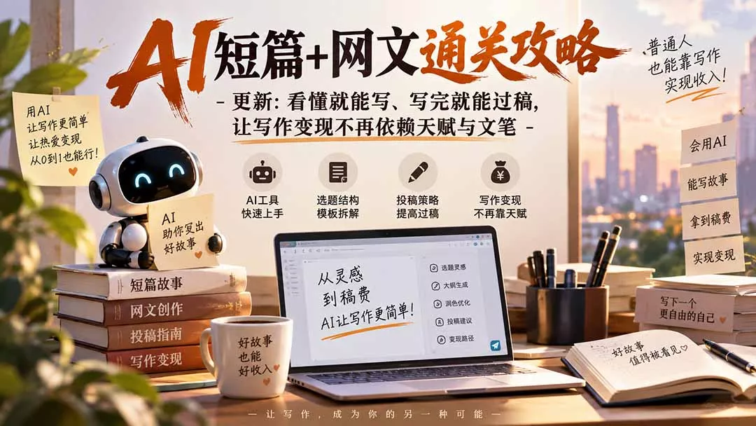 AI短篇+网文通关攻略-更新0921：看懂就能写、写完就能过稿，让写作变现不再依赖天赋与文笔 - 来及网络