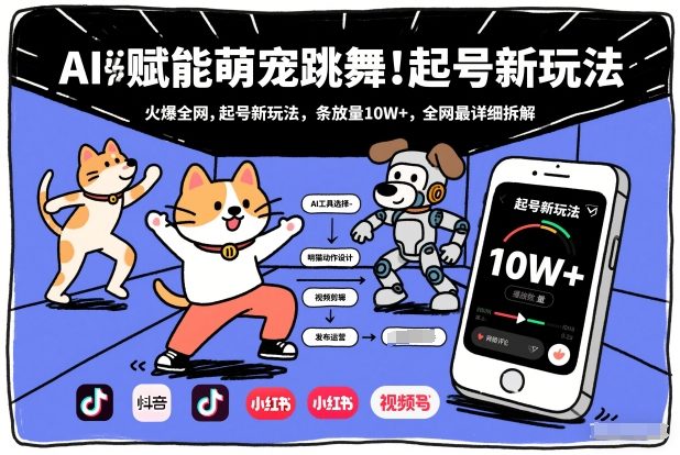 AI赋能萌宠跳舞，火爆全网，起号新玩法，条条播放量10W+，全网最详细拆解 - 来及网络