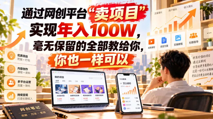 通过网创平台“卖项目”实现年入100W，毫无保留的全部教给你，你也一样可以！【揭秘】 - 来及网络