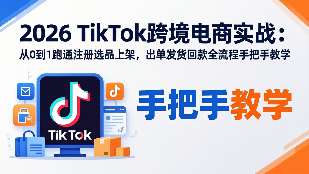 2026TikTok跨境电商实战：从0到1跑通注册选品上架，出单发货回款全流程手把手教学 - 来及网络