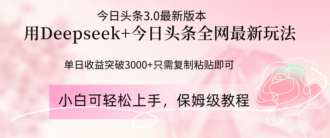 Deepseek结合今日头条全网最新玩法，单日收益突破3000+，只需要简单的… - 来及网络
