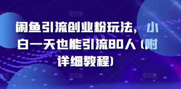 闲鱼引流创业粉玩法，小白一天也能引流80人(附详细教程) - 来及网络
