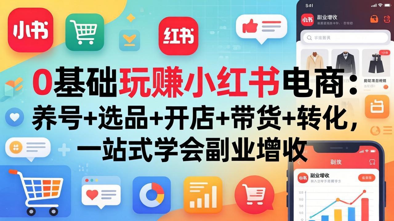 0基础玩赚小红书电商：养号+选品+开店+带货+转化，一站式学会副业增收 - 来及网络