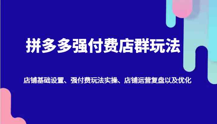 拼多多强付费店群玩法：店铺基础设置、强付费玩法实操、店铺运营复盘以及优化 - 来及网络