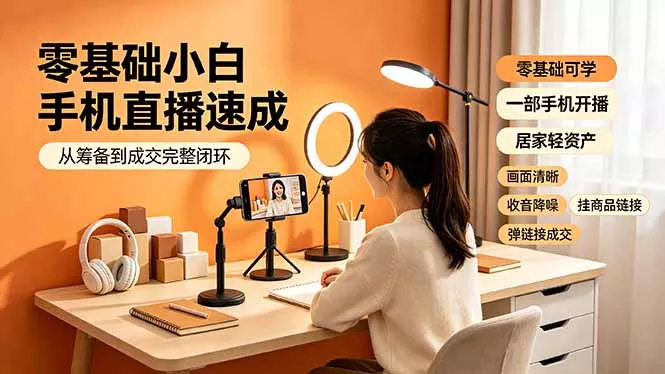 零基础小白手机直播速成，从筹备到成交完整闭环，适配苹果安卓系统，解决杂音卡顿留人难问题 - 来及网络